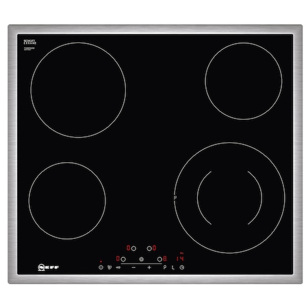 Plita incorporabila Neff T16BD56N0, Vitroceramica, 4 zone de gatit, TouchControl, Afisaj digital, PotBoost, Timer, Indicator, Rama inox, 60 cm, Negru