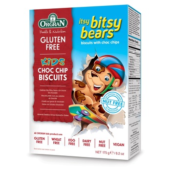 Biscuiti ursuleti cu ciocolata Itsy Bitsy, Orgran, fara gluten, vegan, 175g Biscuiti ursuleti cu ciocolata Itsy Bitsy, Orgran, fara gluten, vegan, 175g