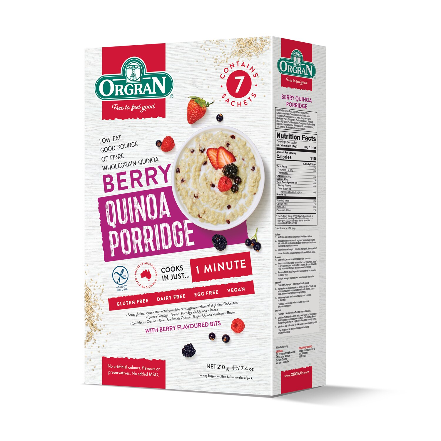 Terci cu Quinoa, Orgran, zmeura fara gluten, vegan, 210g