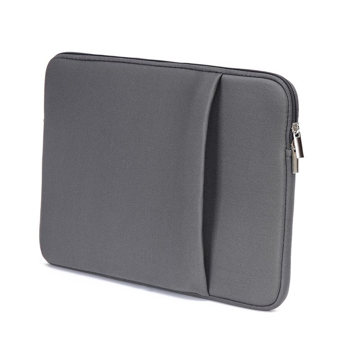 Husa pentru laptop din spuma, cu buzunar frontal si fermoar, protectie anti-soc, gri, compatibila cu 11/12/13/14/15/15.6/17 inch