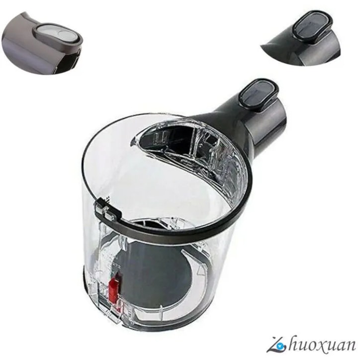 Recipient colectare praf pentru aspirator Dyson V6, piesa de schimb 965660-01 / k0441-0707-QHeamg136296, compatibil cu DC58/DC59/V6 Series (V6 Flexi, V6 Animal, V6 Fluffy, SV04, DC61, DC62), transparent/negru