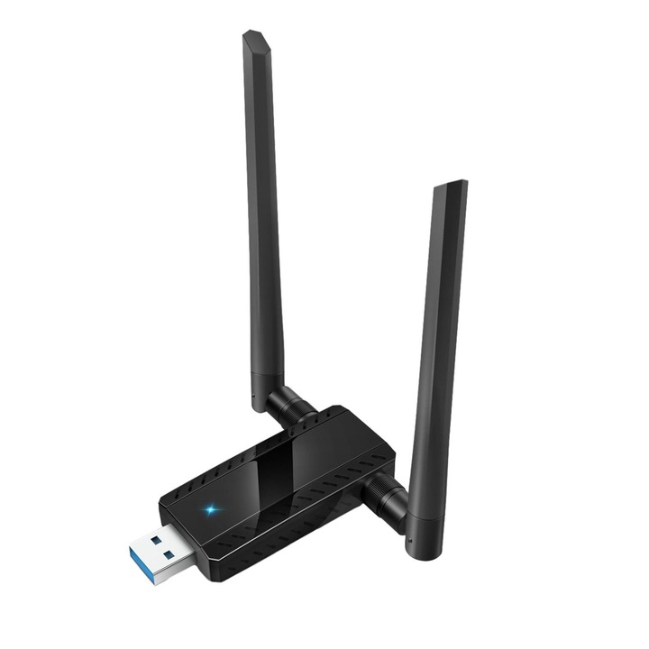Repetor Wi‑Fi USB k0441-0714-QHeamg158462, 300 Mbps, 2.4 GHz, 2 antene 5 dBi, alimentare USB, compatibil 802.11 b/g/n, negru