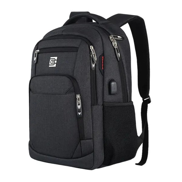 Rucsac laptop din Oxford, capacitate mare, peste 20 buzunare, port USB extern si jack audio, curea pentru troler, spate respirabil, IZO-CJ-K0502-2026-0721-2768, negru, 18 inch