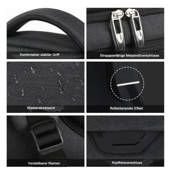 Rucsac laptop din Oxford, capacitate mare, peste 20 buzunare, port USB extern si jack audio, curea pentru troler, spate respirabil, IZO-CJ-K0502-2026-0721-2768, negru, 18 inch