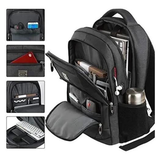 Rucsac laptop din Oxford, capacitate mare, peste 20 buzunare, port USB extern si jack audio, curea pentru troler, spate respirabil, IZO-CJ-K0502-2026-0721-2768, negru, 18 inch