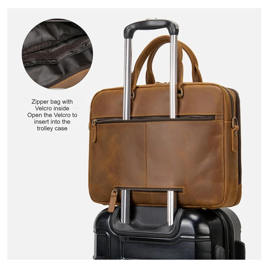Geanta messenger din piele naturala, compartiment pentru laptop 15.6 inch, stil vintage, maro, model emag01-WT7117