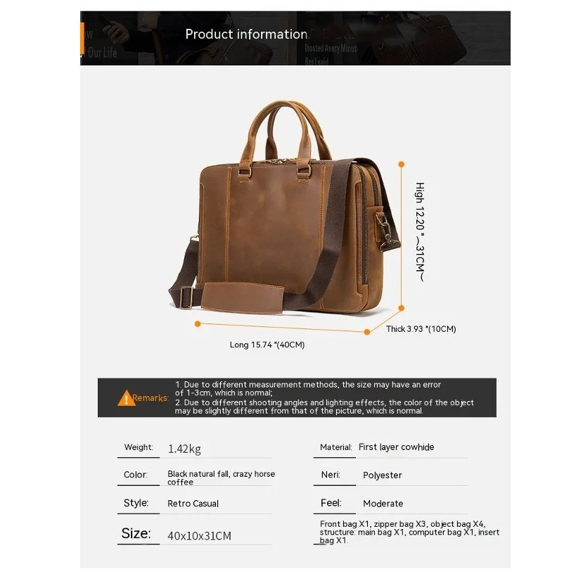 Geanta messenger din piele naturala, compartiment pentru laptop 15.6 inch, stil vintage, maro, model emag01-WT7117