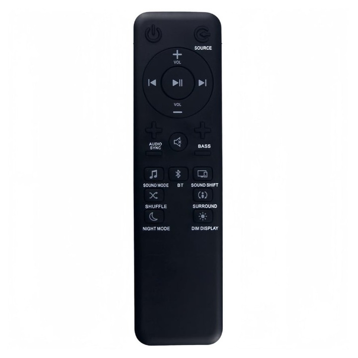 Telecomanda pentru soundbar JBL (compatibil 2.1/3.1/5.1) model emag01-WT2097, functii complete (volum, bass, BT, moduri sunet), negru