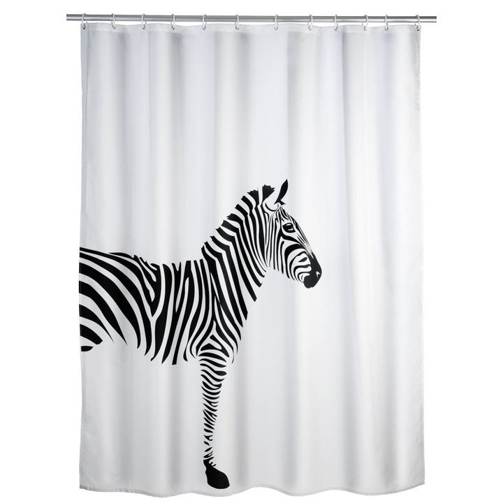 Perdea de dus Wenko Zebra, 180 x 200 cm, Alb