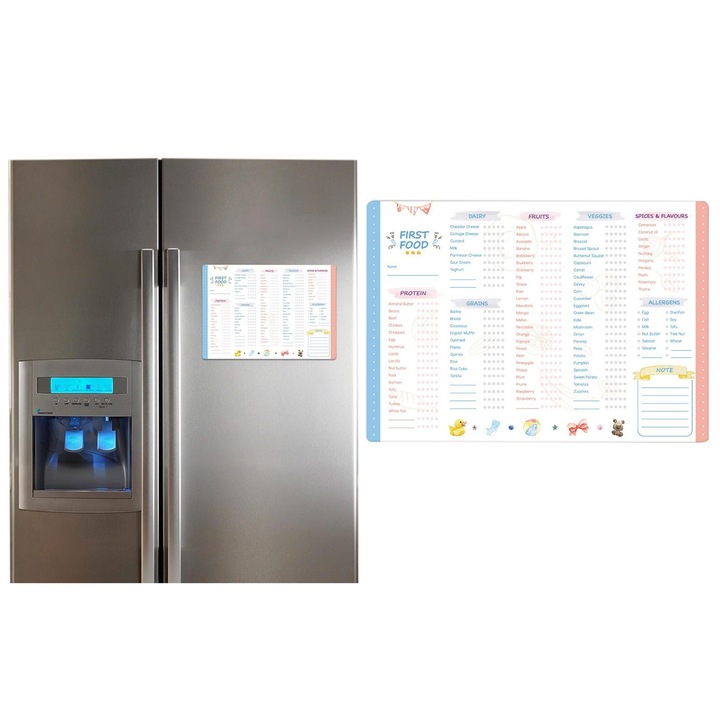 Mágneses tábla az első ételekhez K0323-0724-CJ1269, PET anyagból, törölhető (dry-erase) felülettel, újrafelhasználható és ellenőrző négyzetekkel, többszínű, 30.5 x 21.5 cm