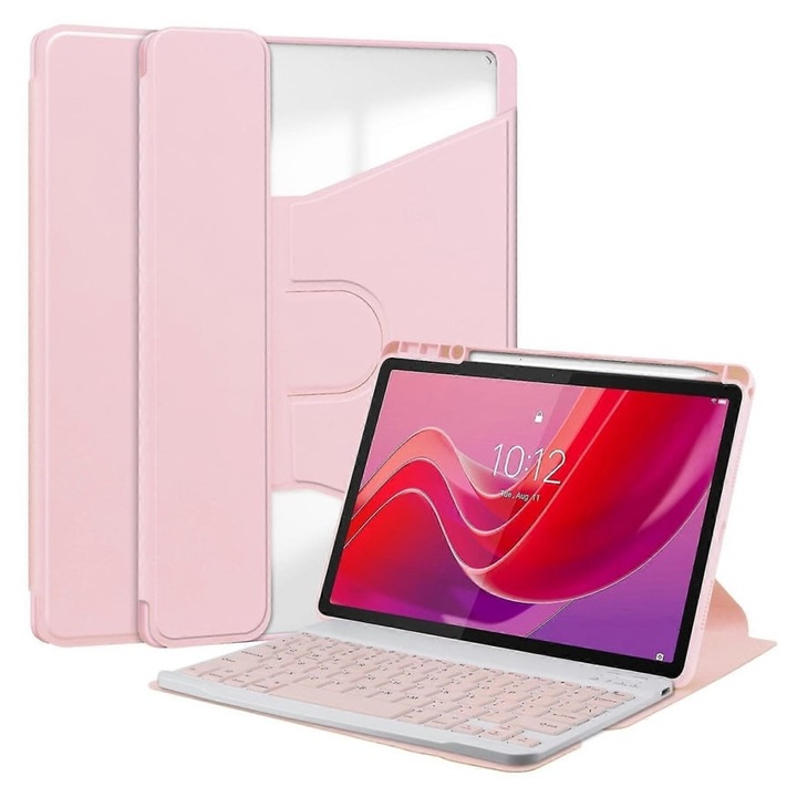 Husa cu tastatura pentru Lenovo Tab M11 / Xiaomi Pad 11 (2024) emag01-WT4002, piele sintetica, rotire 360°, functie auto sleep/wake, roz