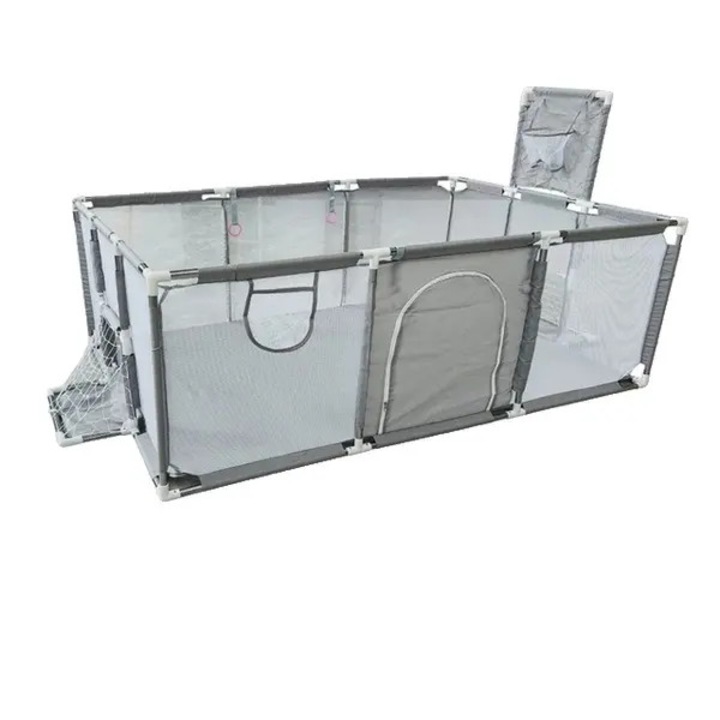 Кошара за деца FRU-CJK0424-260721-1462, от миещ се Oxford с удебелена стоманена рамка, с 2 футболни мрежи, светлосив, 238 x 124 x 66 см