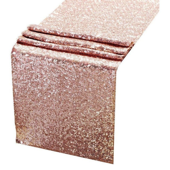 Asztali futó flitterekkel K0473-0717-TMCJ-13716, 3 mm-es flitterek, fényes, rózsaarany, 30 x 300 cm