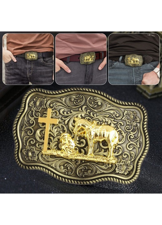 Catarama de curea pentru barbati Rock Western Cruce Animal Mare Rodeo Cowboy Stralucitor