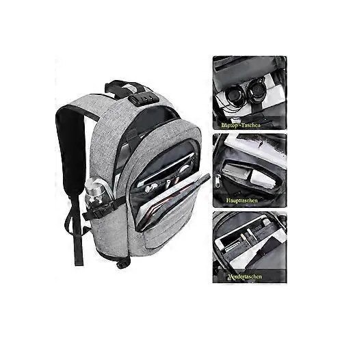 Rucsac laptop din poliester, antifurt, pentru laptop 17.3 inch, cu port USB extern, gri, 49 x 29 x 14 cm