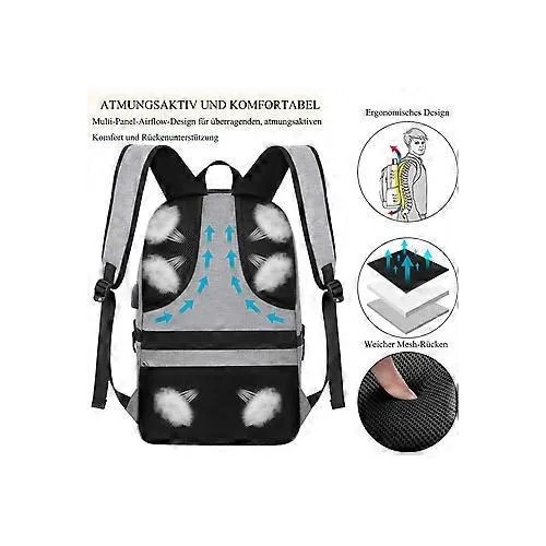 Rucsac laptop din poliester, antifurt, pentru laptop 17.3 inch, cu port USB extern, gri, 49 x 29 x 14 cm