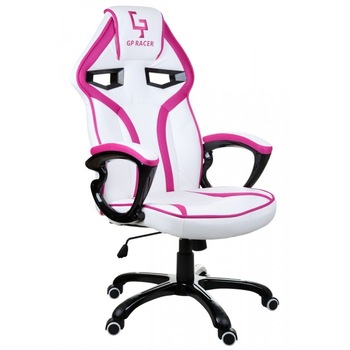 Scaun gaming Gran-Racer Alb-Roz, Piele Scaun gaming Gran-Racer Alb-Roz, Piele