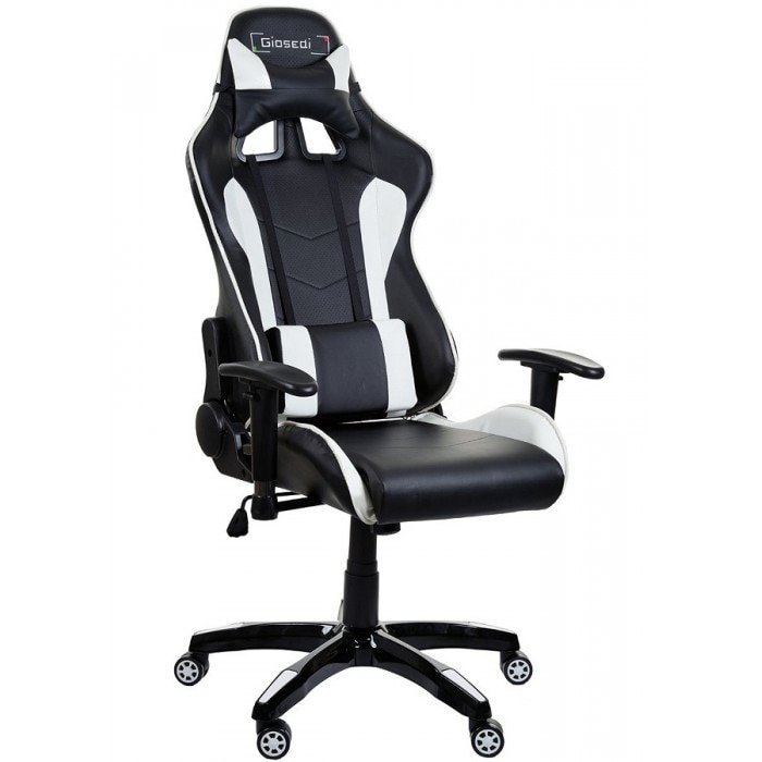 Scaun gaming Gran-Giosedi Negru-Alb, Piele, Perne reglabile, Brate 4D