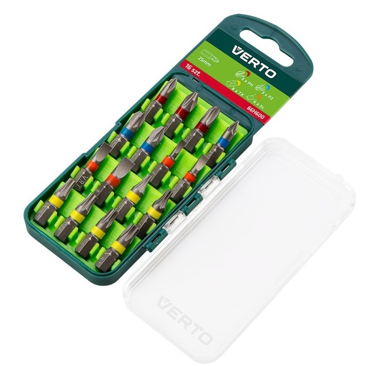 Capete de surubelnita, set de 16 de buc., 25 mm - 3 x PH, 3 x PZ, 4 x SL, 6 x TX