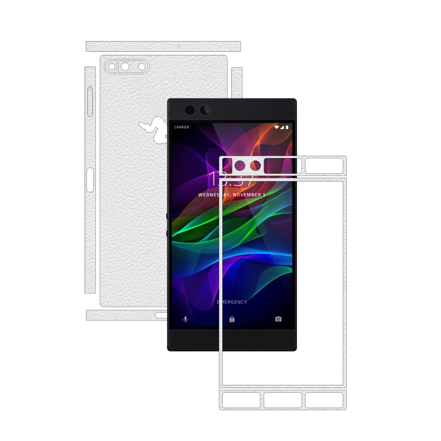 Folie de protectie Carbon Skinz, Husa de tip Skin Adeziv pentru Carcasa, Piele Alba dedicata Razer Phone