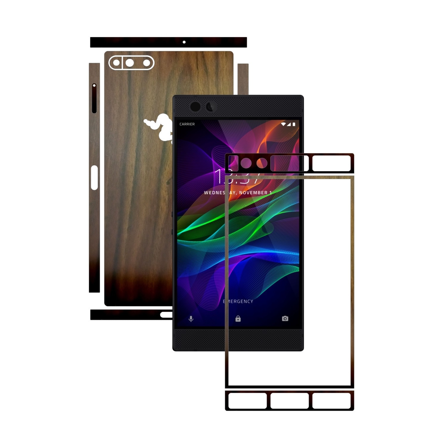 Folie de protectie Carbon Skinz, Husa de tip Skin Adeziv pentru Carcasa, Lemn Nuc Inchis dedicata Razer Phone