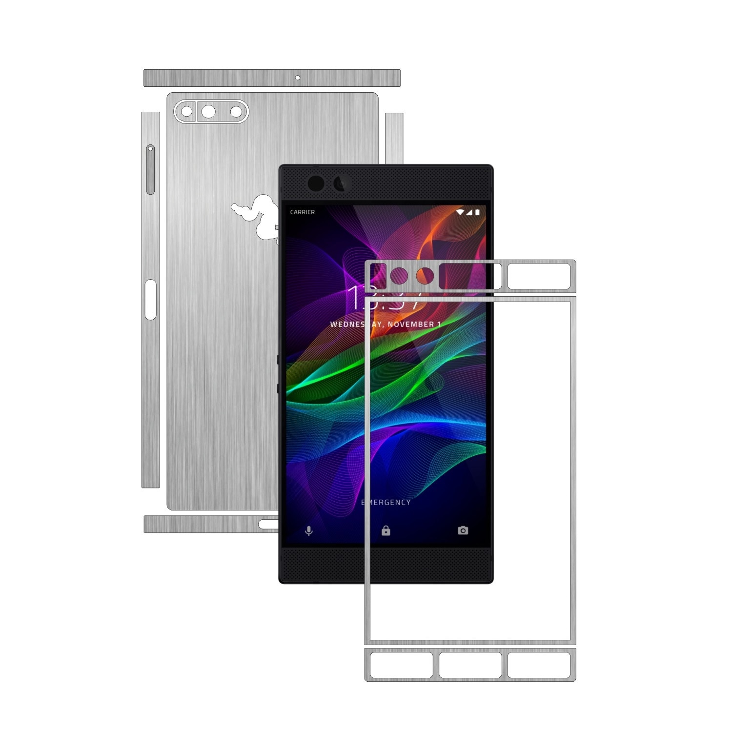 Folie de protectie Carbon Skinz, Husa de tip Skin Adeziv pentru Carcasa, Brushed Argintiu dedicata Razer Phone