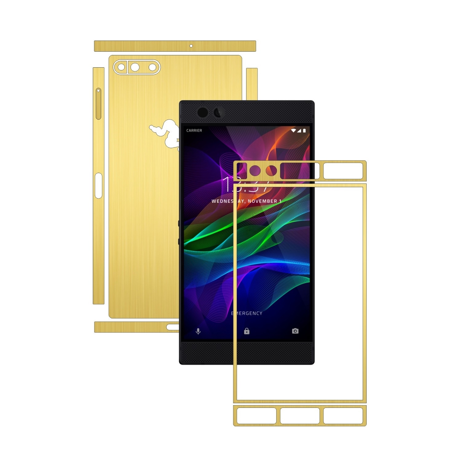 Folie de protectie Carbon Skinz, Husa de tip Skin Adeziv pentru Carcasa, Brushed Auriu dedicata Razer Phone