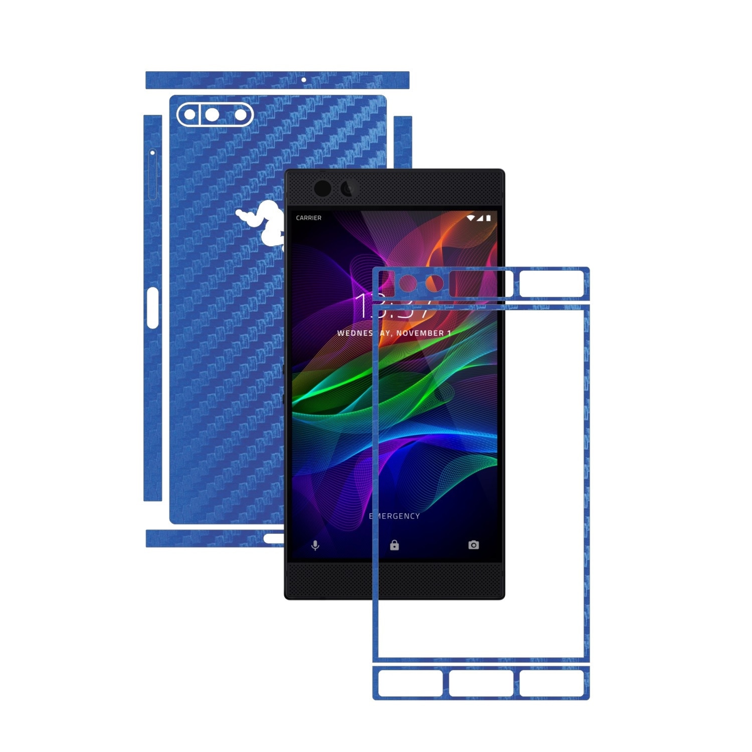 Folie de protectie Carbon Skinz, Husa de tip Skin Adeziv pentru Carcasa, Carbon Albastru dedicata Razer Phone