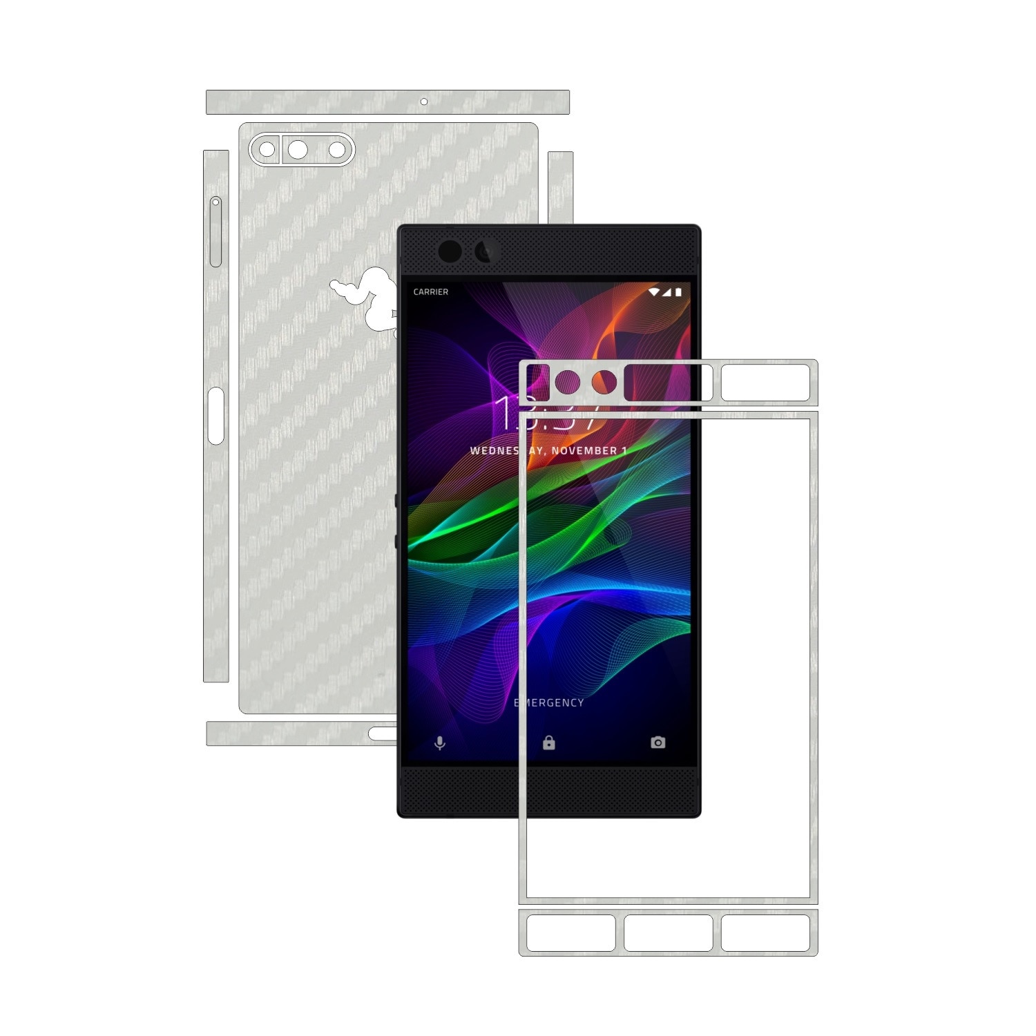 Folie de protectie Carbon Skinz, Husa de tip Skin Adeziv pentru Carcasa, Carbon Alb dedicata Razer Phone