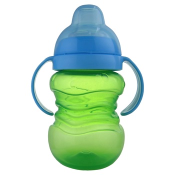 Cana cu manere si cioc silicon anti-curgere, verde/albastru, Primii Pasi Cana cu manere si cioc silicon anti-curgere, verde/albastru, Primii Pasi