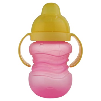 Cana cu manere si cioc silicon anti-curgere, roz-galben, Primii Pasi Cana cu manere si cioc silicon anti-curgere, roz-galben, Primii Pasi