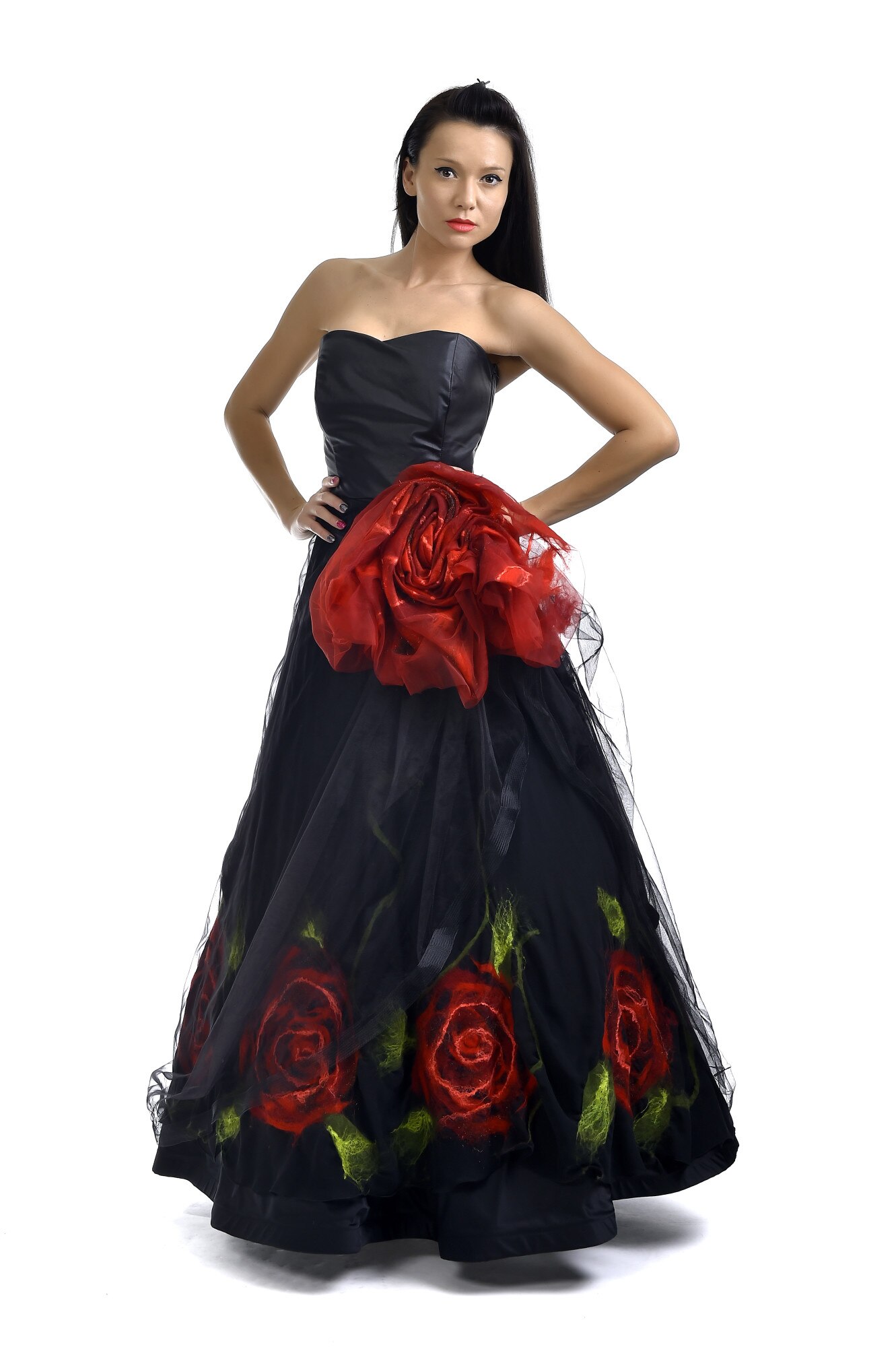 Rochie de ocazie trandafir Feigl, Negru/Rosu, 2XL