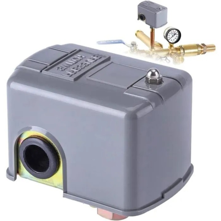 Comutator presiune pentru pompa de apa cidiscount-xKx-260806-171, reglabil 40-60 PSI, 110V/230V, contact cu arc, carcasa gri