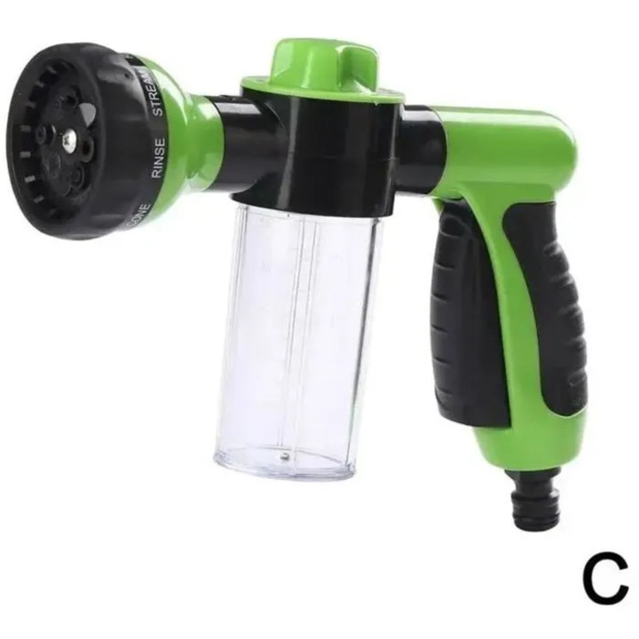 Pistol de spalare cu spuma, 3 jeturi, rezervor detasabil pentru detergent, verde/negru