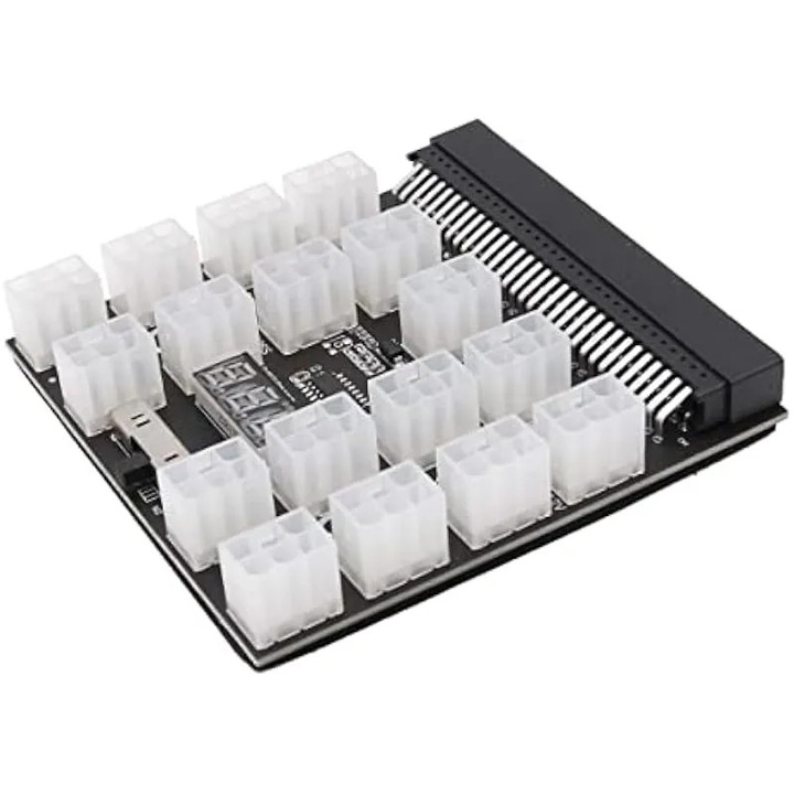 Placa adaptor alimentare server K0544-26806-746-AMC, 17 conectori 6-pin PCIe (ATX), afisaj LED tensiune, dip switch, negru