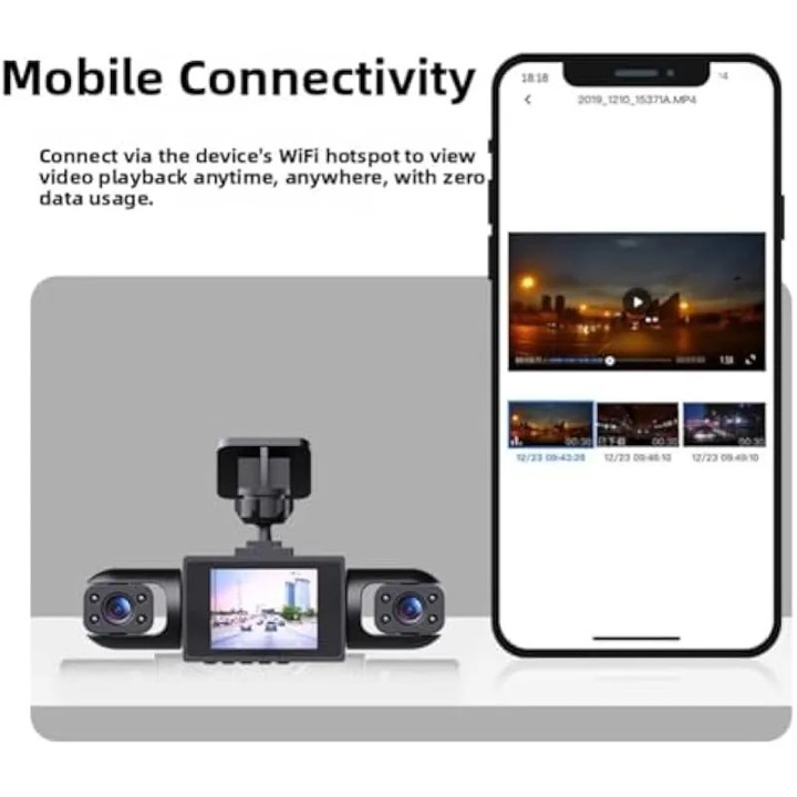 Camera auto 360° cu 4 canale K0544-26806-2314-AMC, camera frontala 4K UHD, camere laterale si spate 1080p, ecran IPS 3.15", inregistrare in bucla, detectie miscare, Wi‑Fi, negru