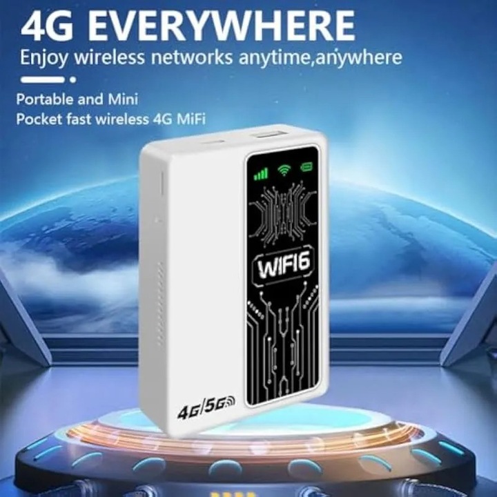 Router mobil 4G/5G K0544-26806-2401-AMC, hordozható WiFi hotspot SIM-foglalattal, akár 300 Mbps, fehér, 18 x 8 x 3 cm