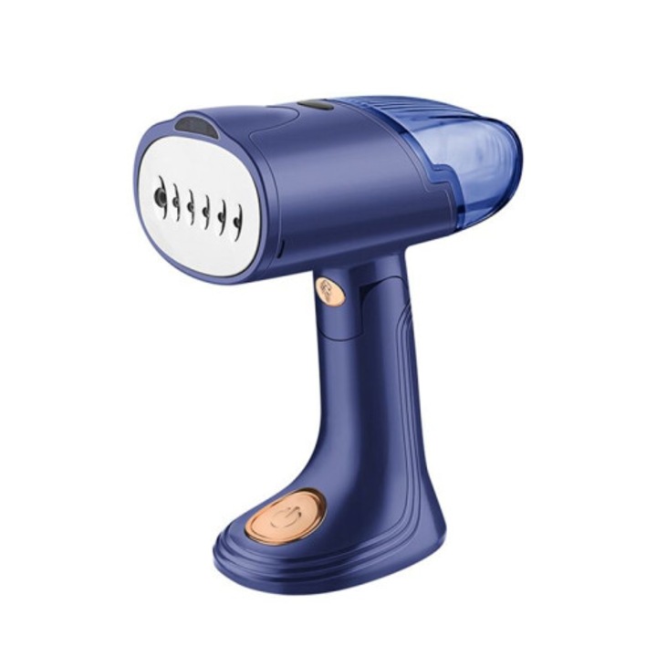 Fier de calcat portabil CJ-K0509--260806-576, 2 in 1 (aburi si uscat), talpa din titan, rezervor 128 ml, albastru