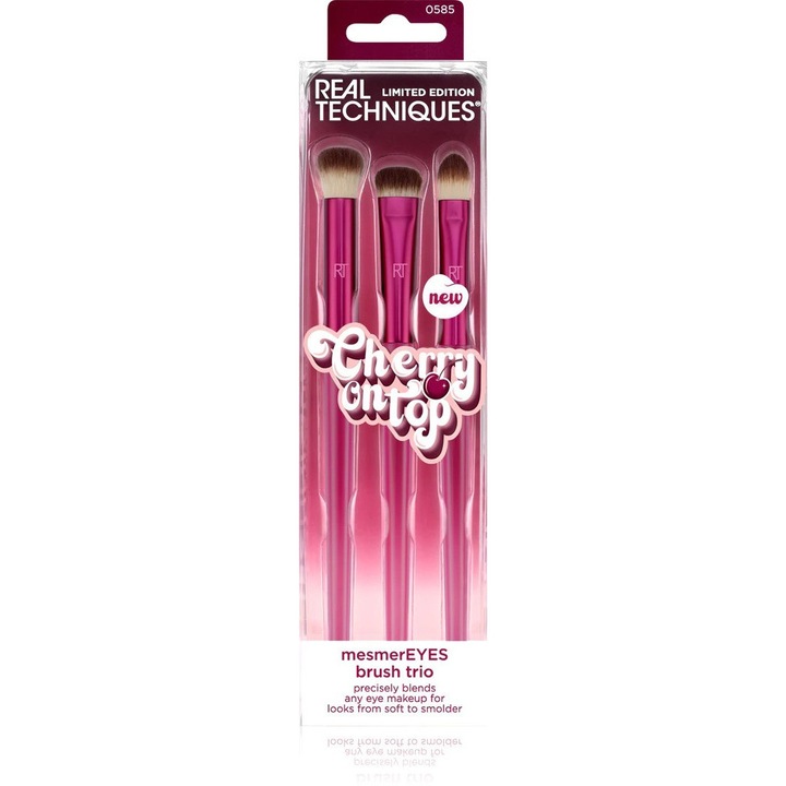 Real Techniques, 3 darabos szem smink ecsetkészlet MesmerEyes Cherry On Top (RT101/RT102/RT103), rózsaszín