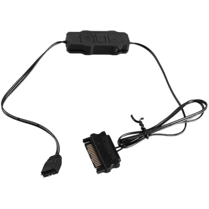 Controler 3-pin 5V ARGB K0544-26806-306-AMC, convertor la alimentare SATA, moduri incorporate si butoane M/S/C, negru, cablu interfata 170 mm / cablu alimentare 500 mm