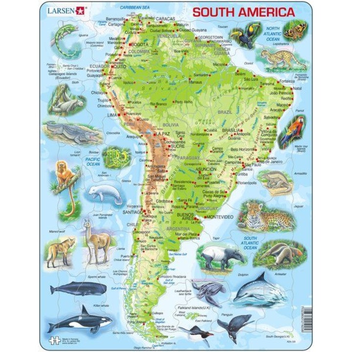 Larsen maxi puzzle 65 db-os Dél-Amerika térkép állatokkal A25