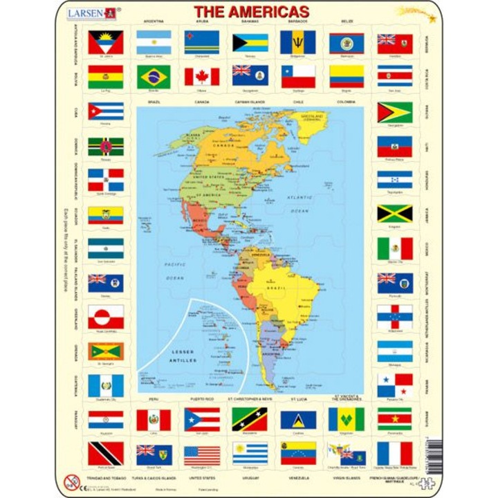 Larsen maxi puzzle 70 db-os Amerika térkép és zászlók KL4
