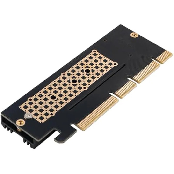 Adaptor M.2 NVMe la PCIe 3.0 x16 K0544-26806-1055-AMC, radiator aluminiu cu pad termic, compatibil M.2 2230/2242/2260/2280, negru