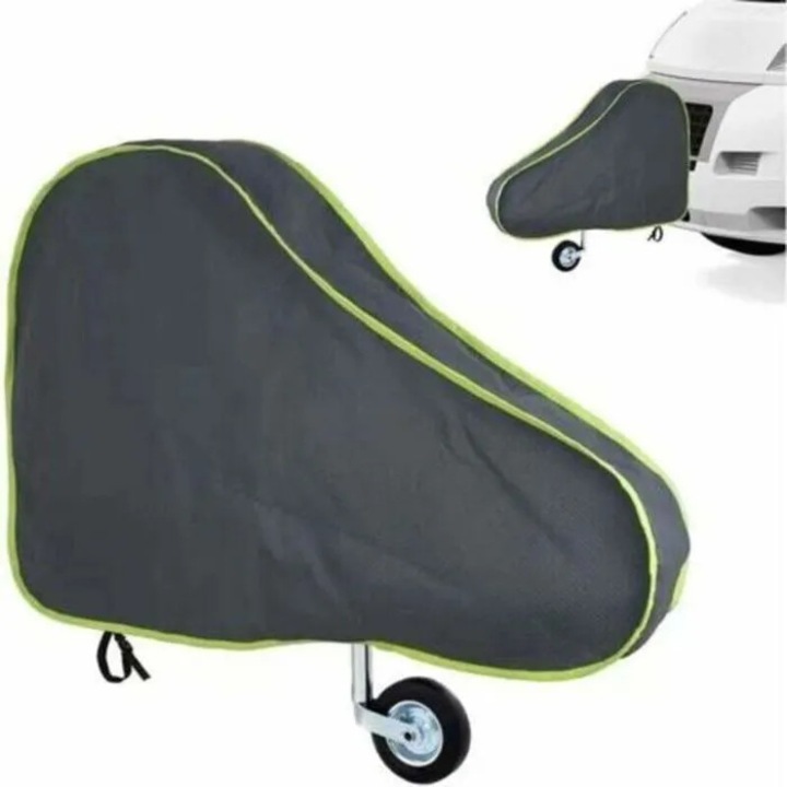 Husa pentru cupla remorca cidiscount-xwx-260806-330, material compozit rezistent la apa si uzura, 2 benzi reflectorizante verzi fosforescente, reglabila cu catarama antiderapanta, gri/verde