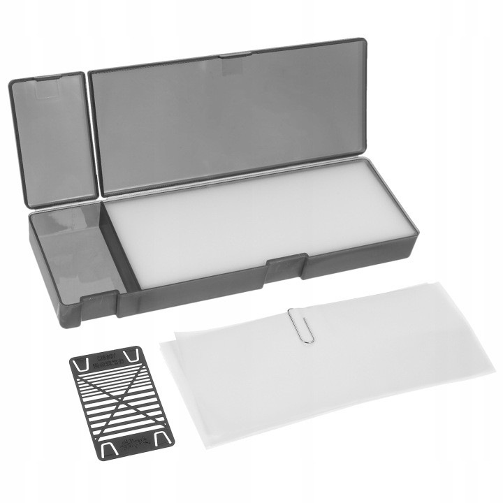 Paleta pentru amestecat culori pentru pictura miniaturilor, model 31CJ-K0274-260806-281, cu capac si foi de paleta incluse, gri/alb