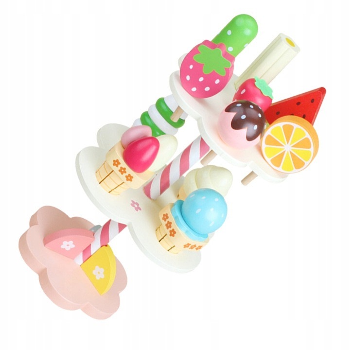 Set de joaca inghetata din lemn 31CJ-K0274-260806-1061, piese colorate, suport etajat, multicolor, pentru copii