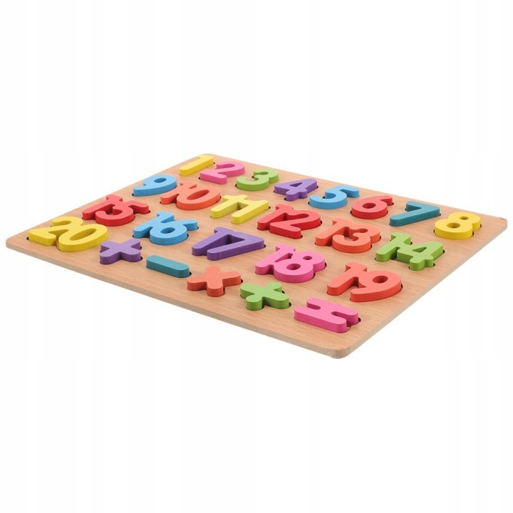 Placa educativa din lemn cu cifre 1-20 si semne matematice, multicolor