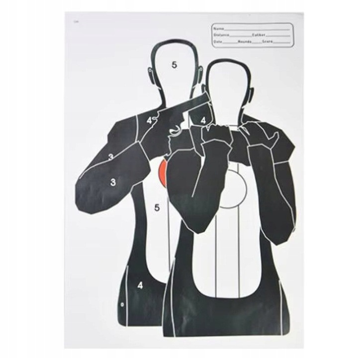 Tinta de hartie pentru tir silueta dubla cu zone de punctaj, negru/alb, set 10 buc, cod 31CJ-K0274-260806-1902