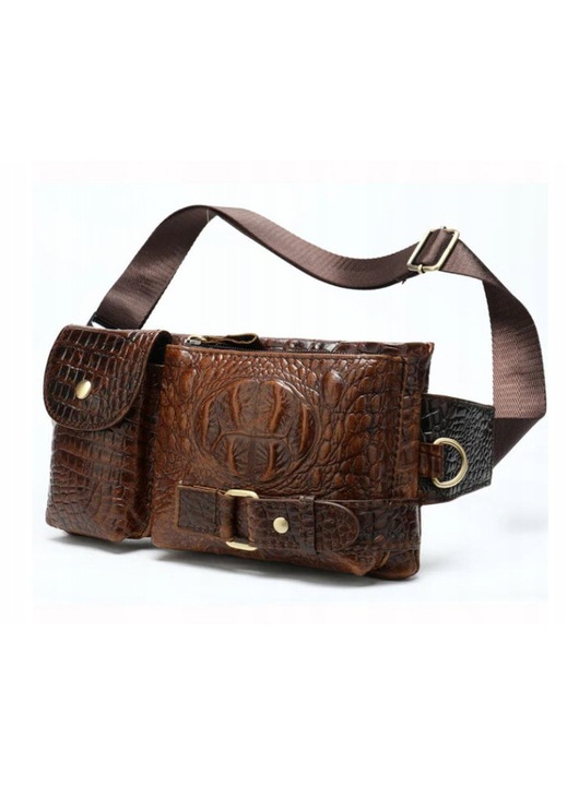 Borseta din piele cu aspect croco, 2 compartimente si curea reglabila, maro, marime universala