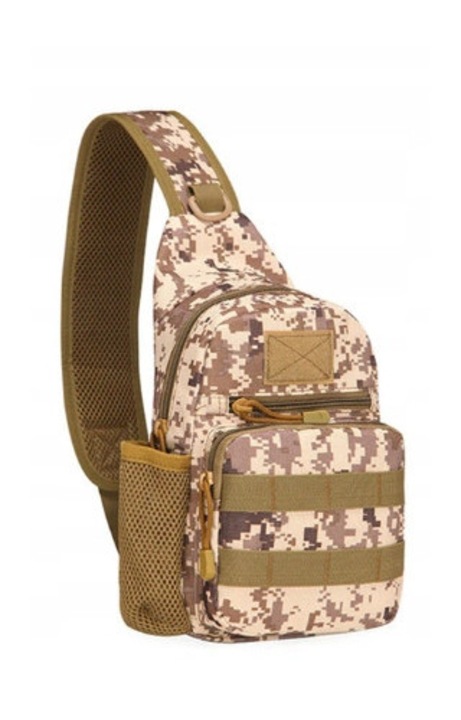 Geanta de umar sling din poliester, tactica V5, cu panou MOLLE si buzunare multiple, camuflaj digital desert